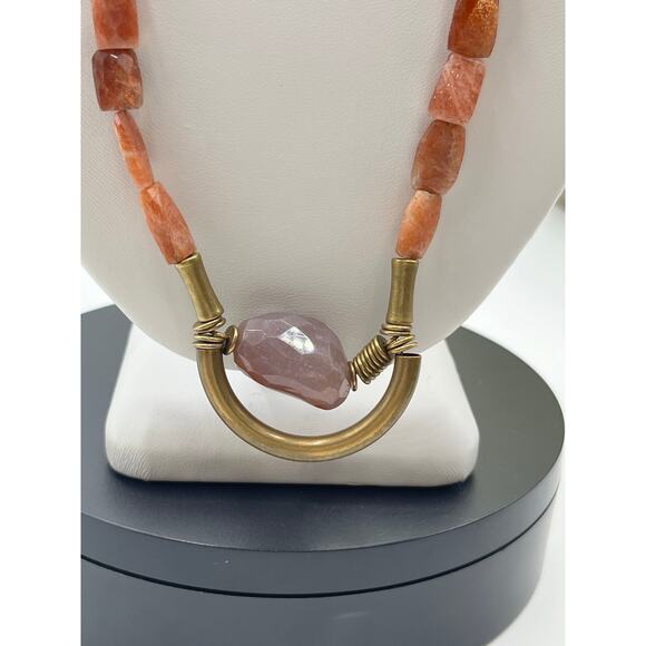 David Aubrey Anthropologie Carnelian Sunstone Gem Brass
Necklace Handcrafted - Picture 2 of 12